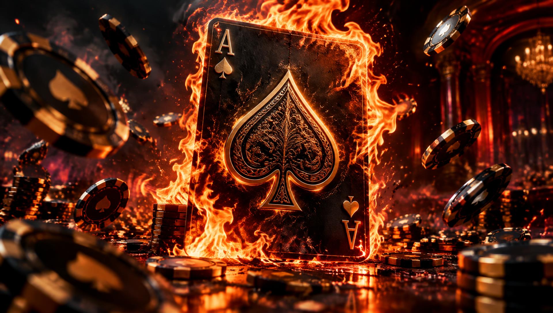 Brandende schoppen aas met pokerchips